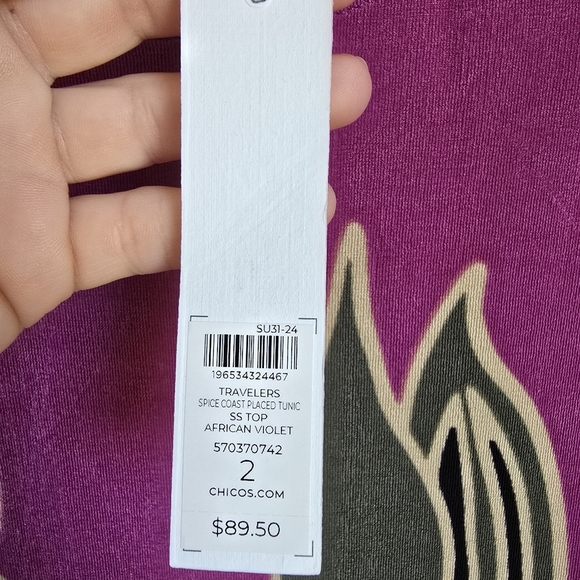 Chico's, New, The Travelers Placed Floral Tunic Jersey Knit Shirt, Size Large - Picture 9 of 12